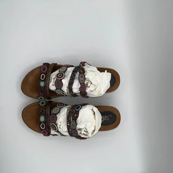 AZURA Claretha-BZM Italian  Purple Multi Beaded Sandals Women’s Size 10 Size 41 - Picture 5 of 15